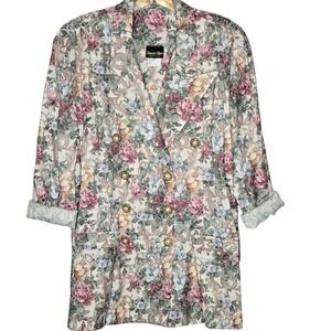 Vtg Stuart Alan Floral Tapestry Blazer Jacket Size 14 Pastel 80s Cottagecore